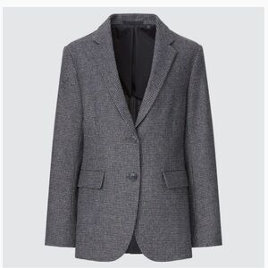 Uniqlo Charcoal Houndstooth Women’s Wool Blend Relaxed Tailored Jacket